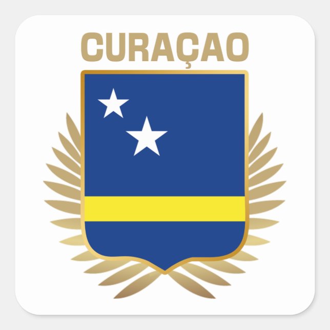 Pegatina Cuadrada Escudo de la bandera de Curacao (Anverso)
