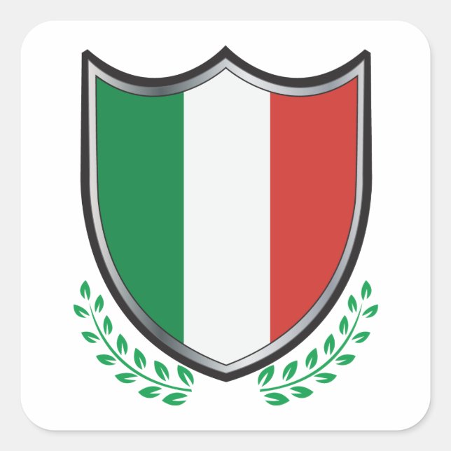 Pegatina Cuadrada Escudo de la bandera de Italia con laureles (Anverso)