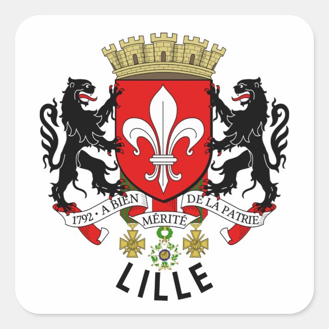 Pegatina Cuadrada Escudo de Lille (Francia) (Anverso)