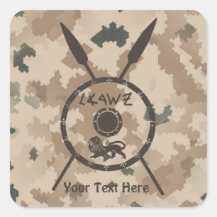 Pegatina Cuadrada Escudo De Macabetes Y Láminas Desérticas