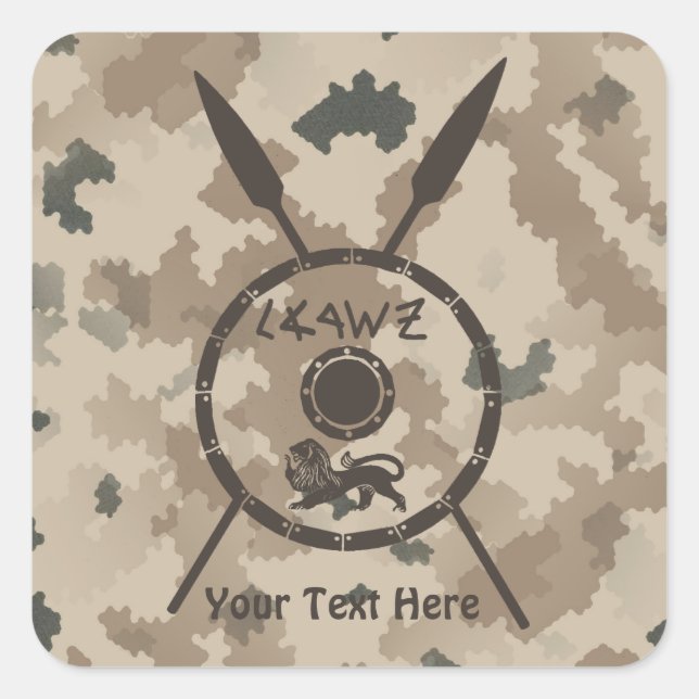 Pegatina Cuadrada Escudo De Macabetes Y Láminas Desérticas (Anverso)