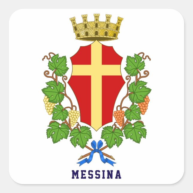 Pegatina Cuadrada Escudo de Messina, Sicilia (Anverso)