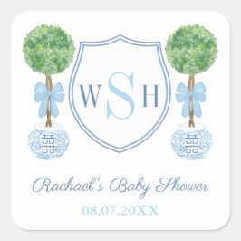 Pegatina Cuadrada Escudo de monograma de familia inteligente Favor d