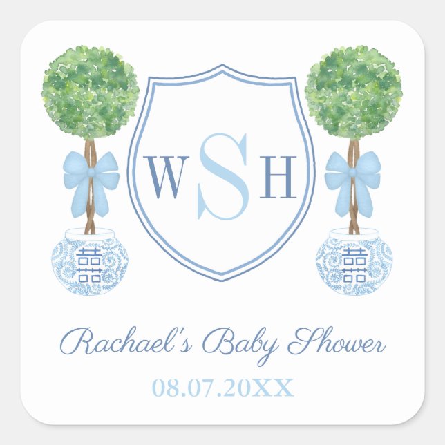 Pegatina Cuadrada Escudo de monograma de familia inteligente Favor d (Anverso)