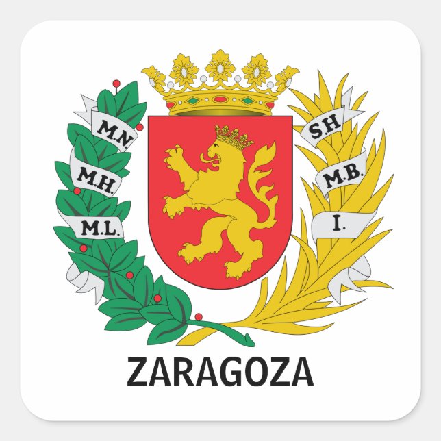 Pegatina Cuadrada Escudo de Zaragoza, ESPAÑA (Anverso)