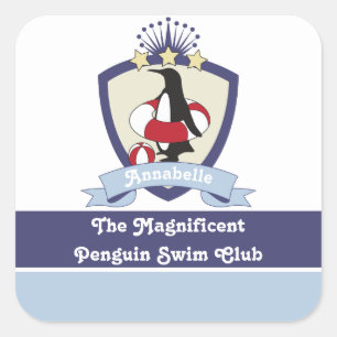Pegatina Cuadrada Escudo del Club de Natación Pingüino de Dibujos An