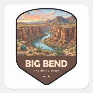 Pegatina Cuadrada Escudo del Parque Nacional Big Bend