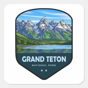Pegatina Cuadrada Escudo del Parque Nacional Grand Teton