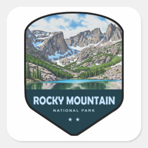 Pegatina Cuadrada Escudo del Parque Nacional Montañas Rocosas