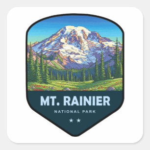 Pegatina Cuadrada Escudo del Parque Nacional Mt. Rainier