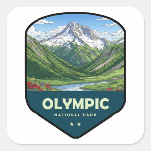 Pegatina Cuadrada Escudo del Parque Nacional Olímpico