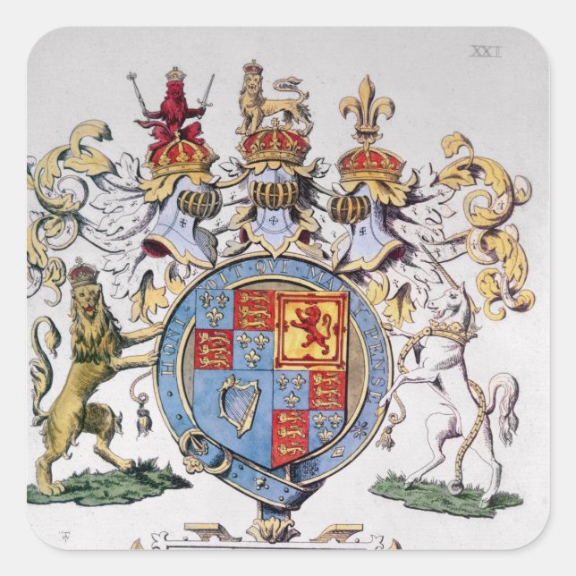 Pegatina Cuadrada Escudo del Rey James I de Inglaterra (Anverso)