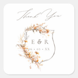 Pegatina Cuadrada Escudo floral Monograma Boda otoño Gracias