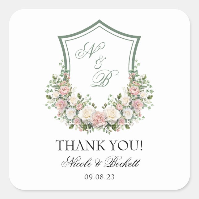 Pegatina Cuadrada Escudo Floral Rosa (Anverso)