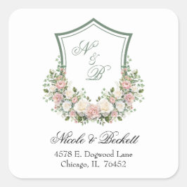 Pegatina Cuadrada Escudo Floral Rosa