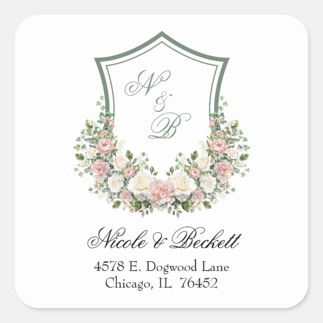 Pegatina Cuadrada Escudo Floral Rosa (Anverso)