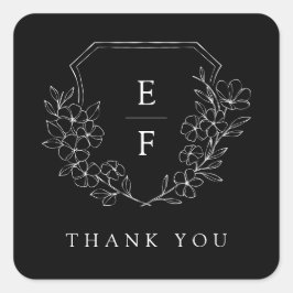 Pegatina Cuadrada Escudo monograma minimalista elegante con flores d