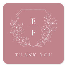 Escudo monograma simple y elegante de cerezo rosa