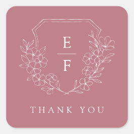 Pegatina Cuadrada Escudo monograma simple y elegante de cerezo rosa