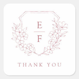 Pegatina Cuadrada Escudo monograma simple y elegante de cerezo rosa