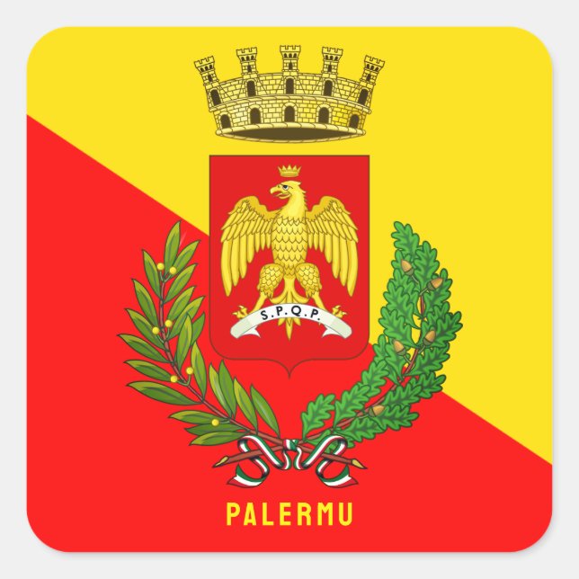 Pegatina Cuadrada Escudo/pabellón de Palermo (ciudad), Sicilia (Anverso)