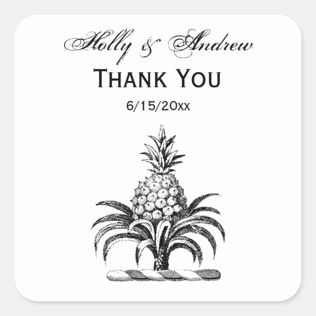 Pegatina Cuadrada Escudo Preppy Heráldica de Cubierta de Piña (Anverso)