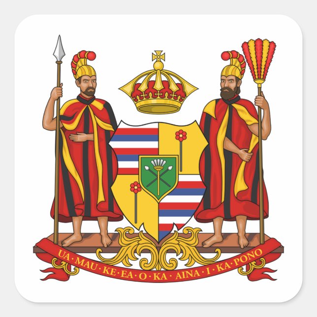 Pegatina Cuadrada Escudo Real de Armas del Reino de Hawai (Anverso)