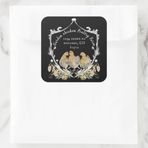 Pegatina Cuadrada escudo rústico de acuarela casera tarjeta de visit