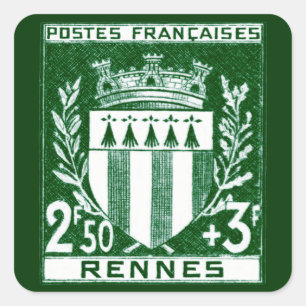 Pegatina Cuadrada Escudo vintage de Arms Rennes, Francia