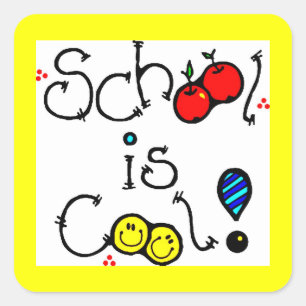 PEGATINA CUADRADA ESCUELA: APLICACIONES DE FELICES FACHES COLORIDAS