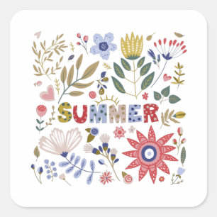 Pegatina Cuadrada Escuela de Adiós, Hola Summer Y Flores Bebé T-S