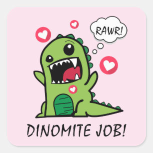 Pegatina Cuadrada Escuela de empleo de dinosaurios rosados