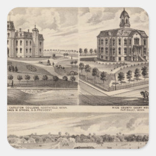 Pegatina Cuadrada Escuela de Shattuck, Faribault Willis Pasillo,