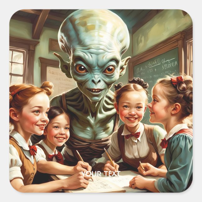 Pegatina Cuadrada Escuela Fantasy Cute Teacher (Anverso)