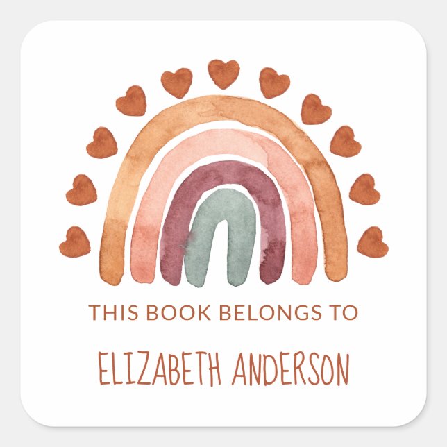 Pegatina Cuadrada  Escuela personalizada Boho Rainbow  (Anverso)