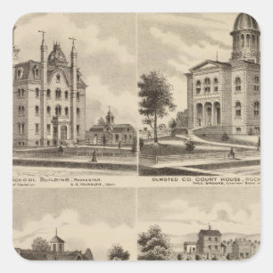 Pegatina Cuadrada Escuela pública, Palacio de Justicia, Minnesota