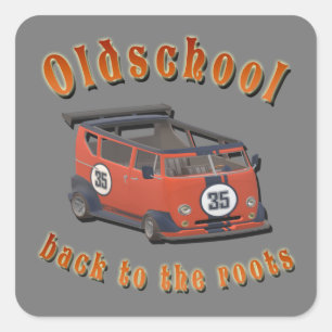 Pegatina Cuadrada Escuela secundaria nostálgica, Oldtimer van gris r