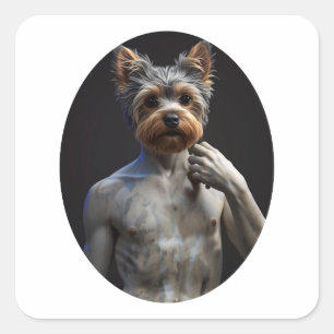 Pegatina Cuadrada Escultura de mármol renacentista Yorkshire Terrier