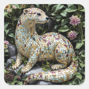 Pegatina Cuadrada Escultura de nutria juguetona de fantasía
