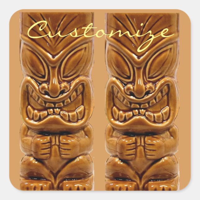 Pegatina Cuadrada Escultura de Tiki de oro Thunder_Cove Air Freshene (Anverso)