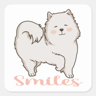 Pegatina Cuadrada Eskie Cachorro Dibujos Animados Perro Mamá Eskimo