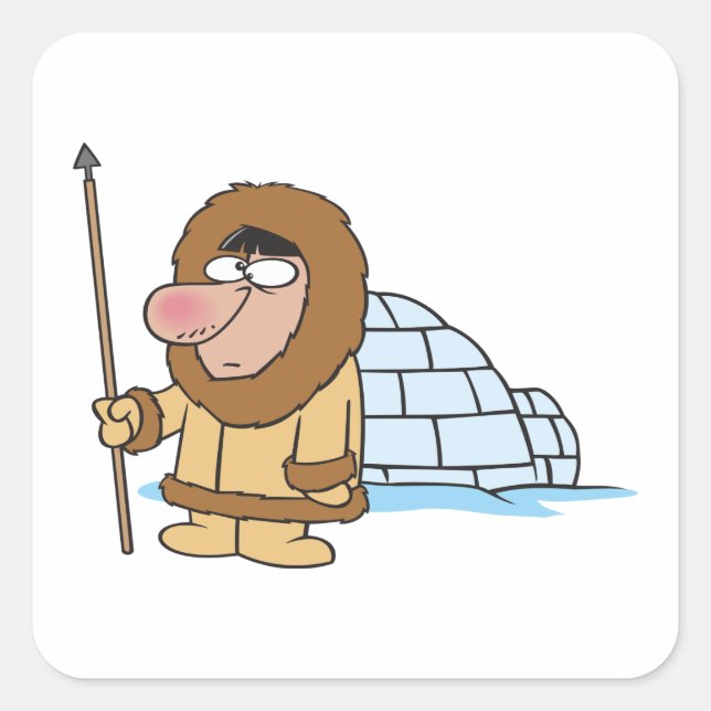 Pegatina Cuadrada Eskimo E Igloo (Anverso)
