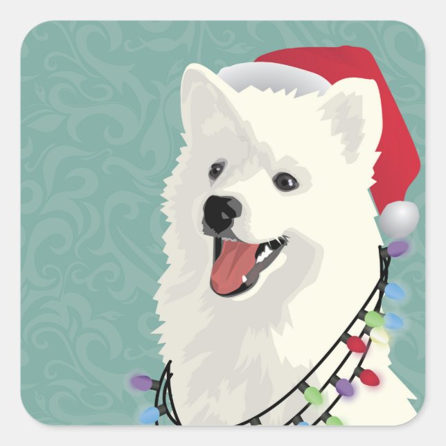 Pegatina Cuadrada Eskimo Samoyed Navidades de perros copiosos (Anverso)
