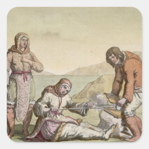 Pegatina Cuadrada Eskimos, 1817 (grabado de colores)