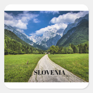 Pegatina Cuadrada Eslovenia, fotografía panorámica con Alpes
