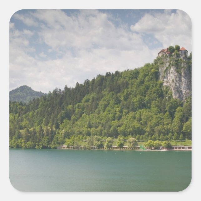 Pegatina Cuadrada ESLOVENIA, GORENJSKA, Bled: Bled Castle & (Anverso)