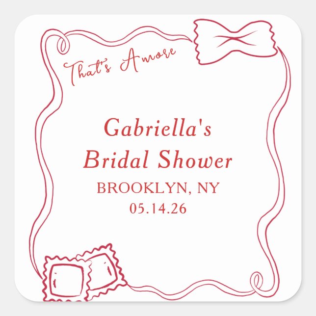 Pegatina Cuadrada Eso es Amore Pasta Dibujada a Mano Italia Despedid (Anverso)