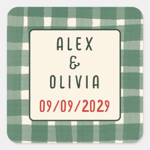 Pegatina Cuadrada Eso es Amore Plaid Italiano PERSONALIZADO Boda 