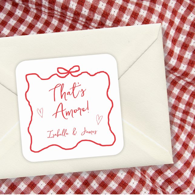 Pegatina Cuadrada Eso es más ducha de las parejas italianas de la ma (That's Amore Hand Drawn Bow Italian Couples Shower Square Sticker)