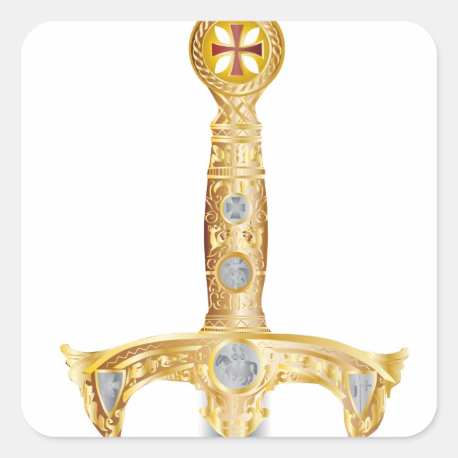 Pegatina Cuadrada Espada de un Caballero Templario (Anverso)